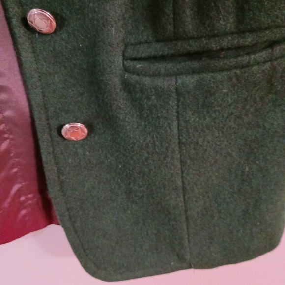 Wool Blend Coat Green Pea  Button Sz Medium Aztec Stitch Front Back - Picture 6 of 9